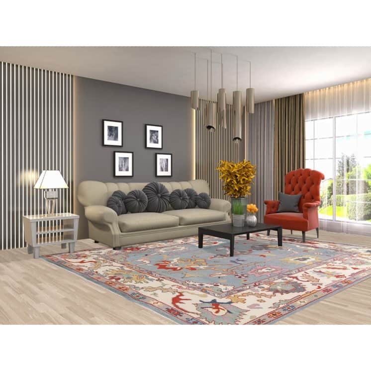 Transitional Blue Oushak Area Rug Handmade Oriental Wool Carpet - 8'1"x 9'10"