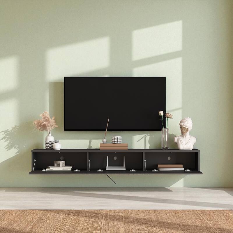 69 Inch Floating TV Stand with 16 Color LED Lights, Wall Mounted Entertainment Center for 55 60 65 Inch TVs