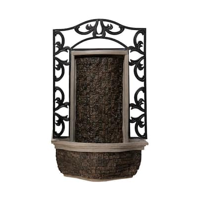30" Wall Mounted Water Fountain - Indoor Outdoor, Black Stone Finish, Cascading Waterfall Decor