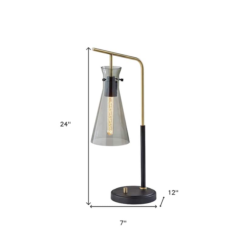HomeRoots 24" Black and Gold Metal Desk Lamp With Light Gray Cone Shade - 7' X '24' X '12
