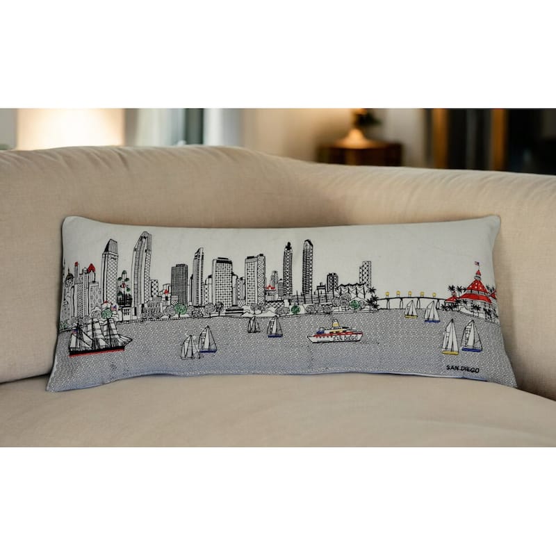 HomeRoots 35" White San Diego Daylight Skyline Lumbar Decorative Pillow - Bed Rest - Polyester