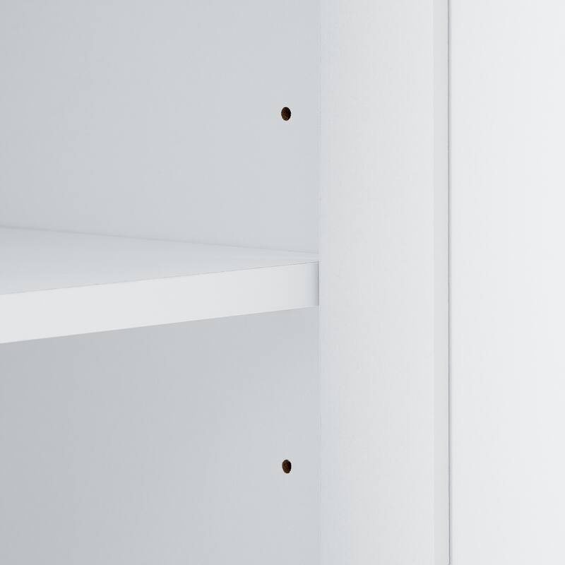 Tall Bathroom Storage Cabinet with Two Towel Hooks Adjustable Shelves and Left or Right-handed Opening Door