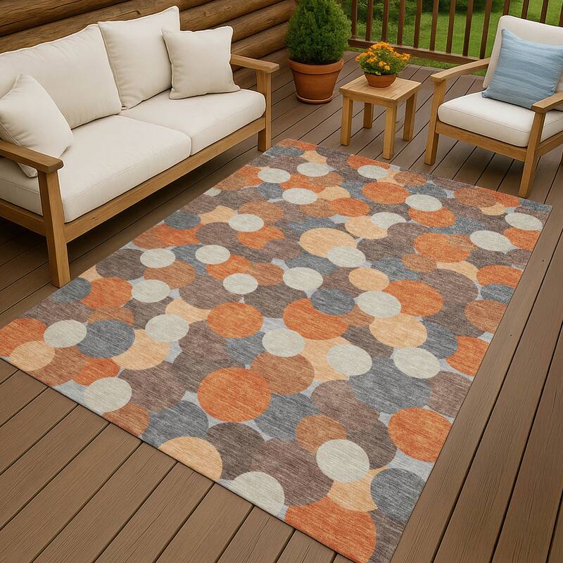 Machine Washable Indoor/ Outdoor Mucho Bubbles Chantille Rug - Orange - 3' x 5'