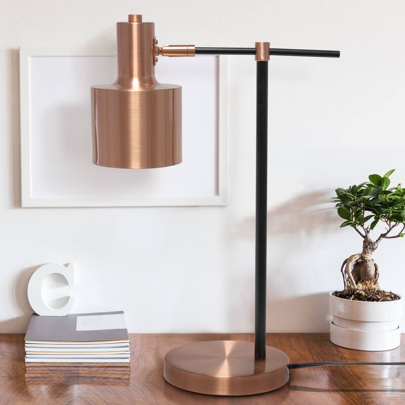 21 in. Rose Gold Finish Table Lamp with Gold Shade, Sturdy Table Lamp for Living Rooms and Bedrooms