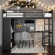 preview thumbnail 1 of 6, Space-Saving Twin XL Size Loft Bed Frame with Built-In Wardrobe, Metal Loft Bed with Desk and Storage Shelves Black