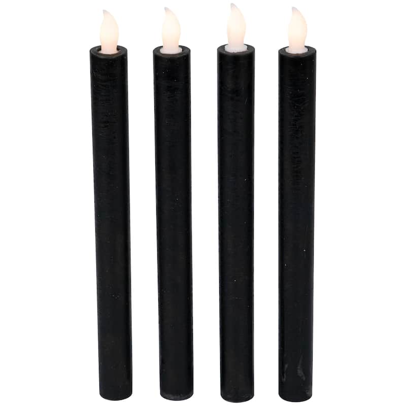 4 Solid Black LED Flickering Flameless Halloween Taper Candles 9.5"
