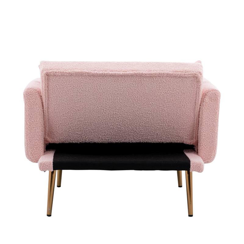 Teddy Fabric Upholstered Living Room Sleeper Sofa Chair With Rose Golden feet