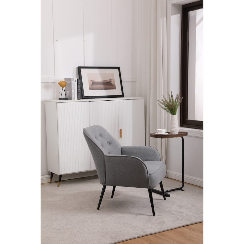 Modern Mid Century Chair Linen Sherpa Armchair for Living Room Bedroom Office Easy Assemble