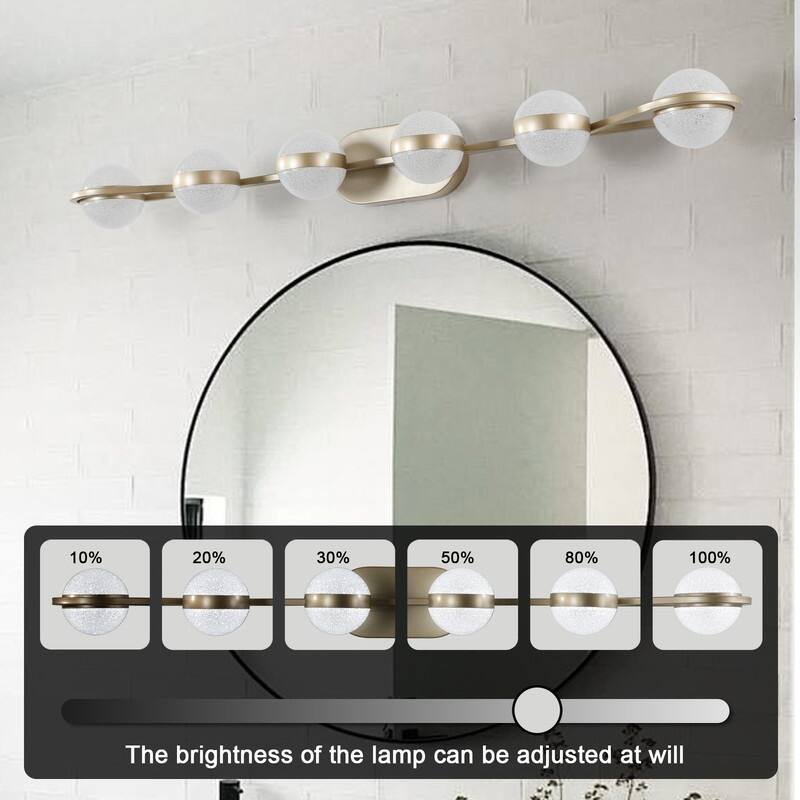 Sleek LED Bathroom Vanity Light – Modern Crystal Sand Acrylic Shade Fixture for Mirror Illumination‌ -  Golden - 43"