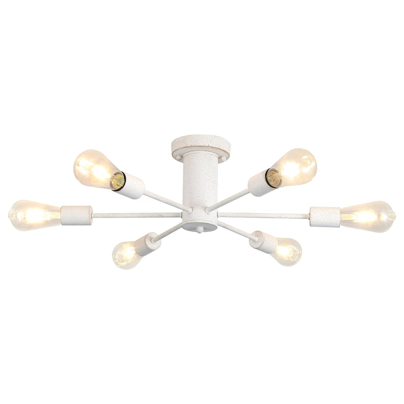6-Light Modern Industrial Sputnik Semi-Flush Mount Ceiling Light - N/A