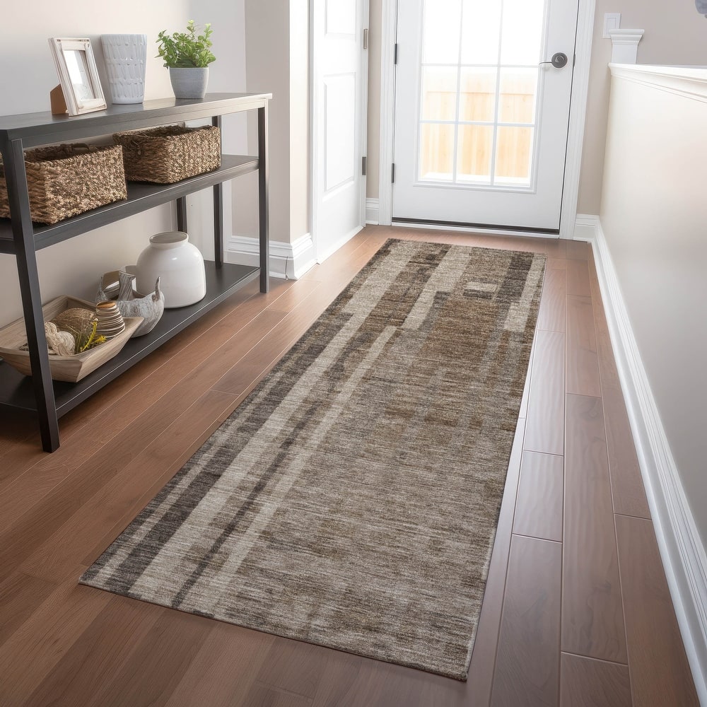 Machine Washable Indoor/ Outdoor Modern Stripes Chantille Rug