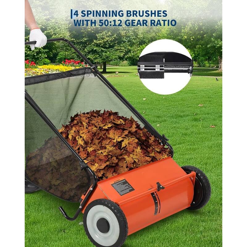 26 in Push Lawn Sweeper for All Terrains 7 cu. ft. Collection Bag 4 Brushes and Adjustable Height