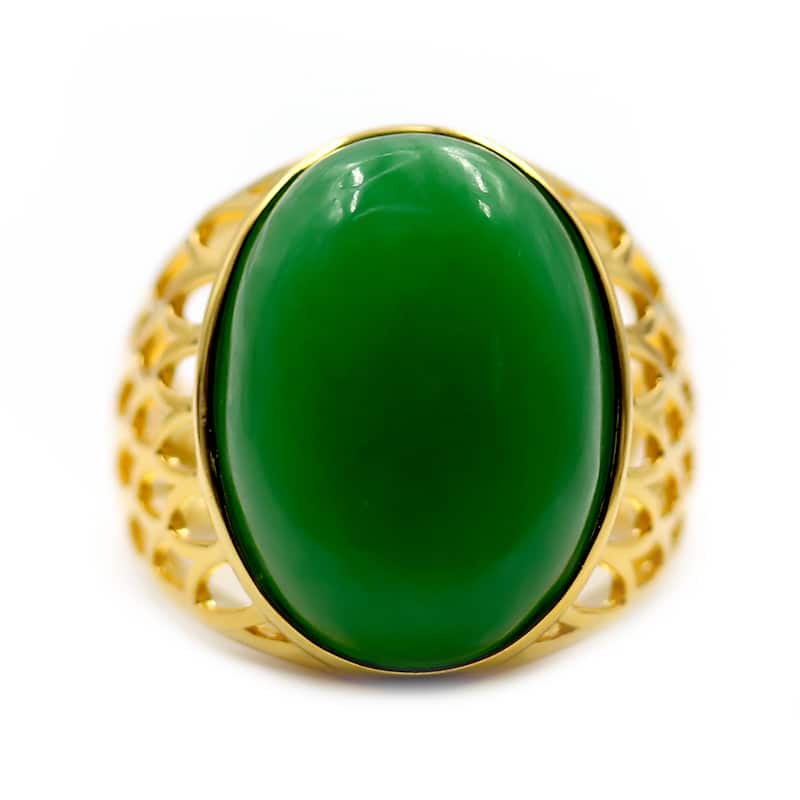 18k Yellow Gold Over Sterling Silver Dyed Green Jade Gemstone Solitaire Ring
