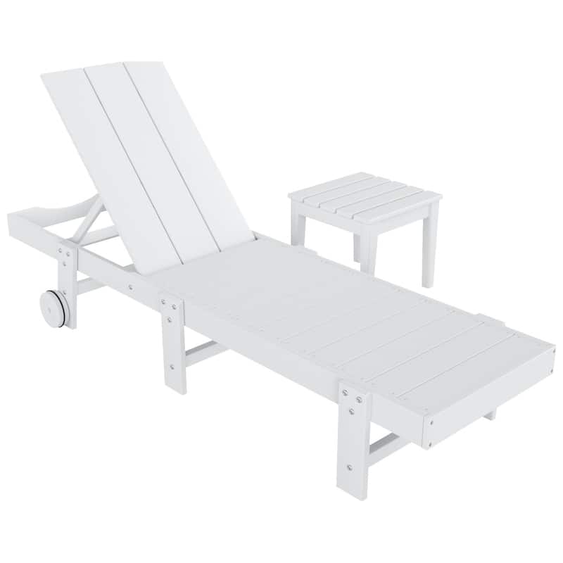 Polytrends Shoreside Modern Poly Eco-Friendly All Weather Reclining Chaise Lounge With Wheels and Side Table (2-Piece Set)
