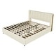 preview thumbnail 9 of 10, King Size Bed Beige Upholstered Bed Slat Platform Bed with Twin SIze Trundle Bed & 2 Drawers, Hidden Storage Headboard, Beige