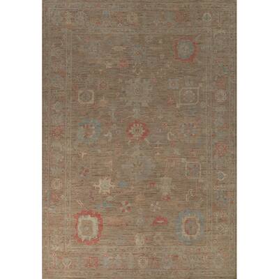 Vegetable Dye Brown Oushak Turkish Area Rug Hand-Knotted Wool Carpet - 9'0" x 12'0"