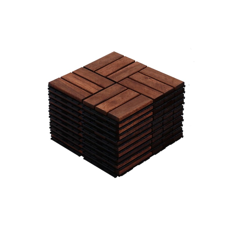 12"x12" Acacia Wood Interlocking Deck Tiles - Checker Pattern, Outdoor