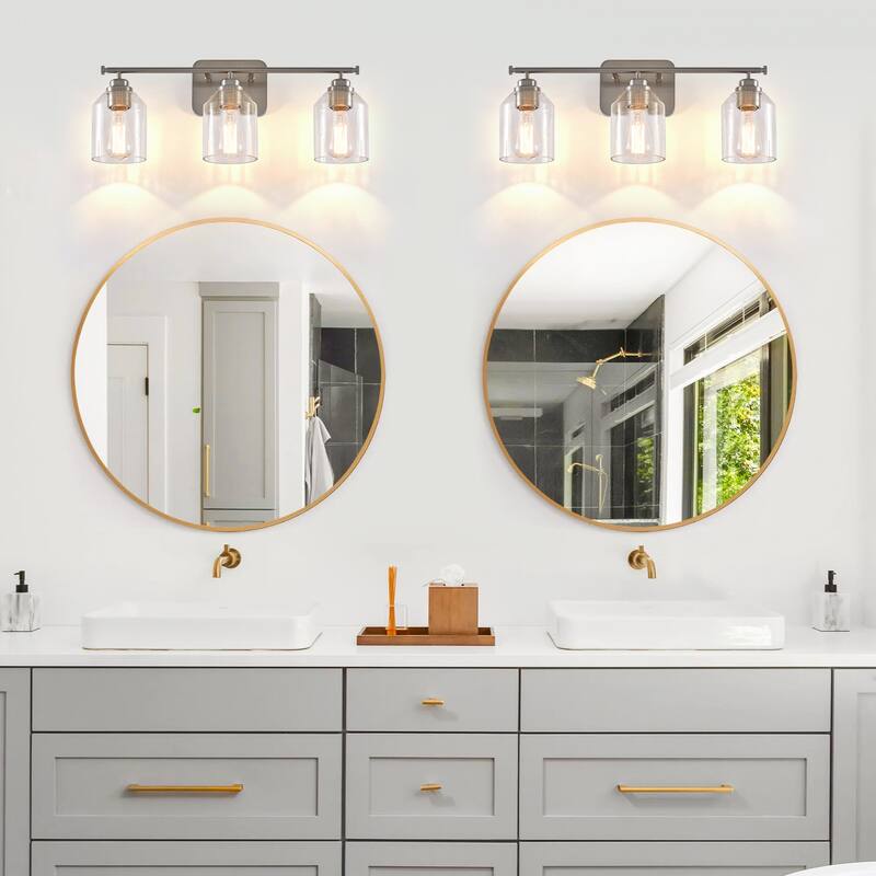 Modern Brushed Nickel 3-Light Bubble Glass Dimmable Bathroom Vanity Light Fixture - 22" W x 8.75" H