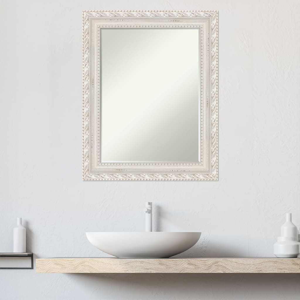 Opera Off White Half-Inch-Beveled Wood Bathroom Wall Mirror - Opera Off White - Glass Size 18x24