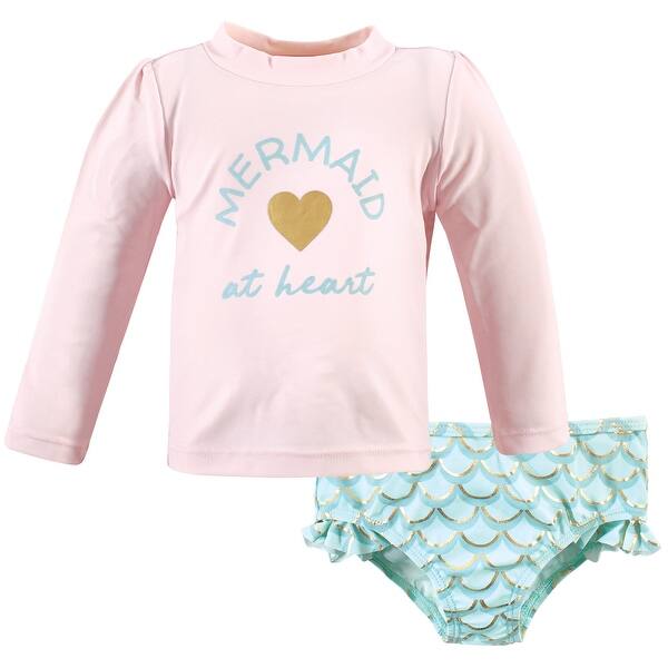 slide 1 of 1, Hudson Baby Toddler Girl Swim Rashguard Set, Mermaid At Heart 2T - Mermaid At Heart