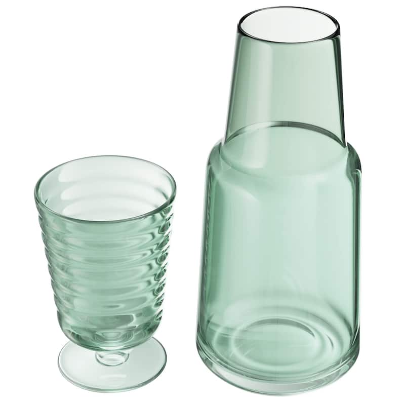 American Atelier Bedside Water Carafe with Footed Glass/Lid - 32 oz. - Green - 2 Piece