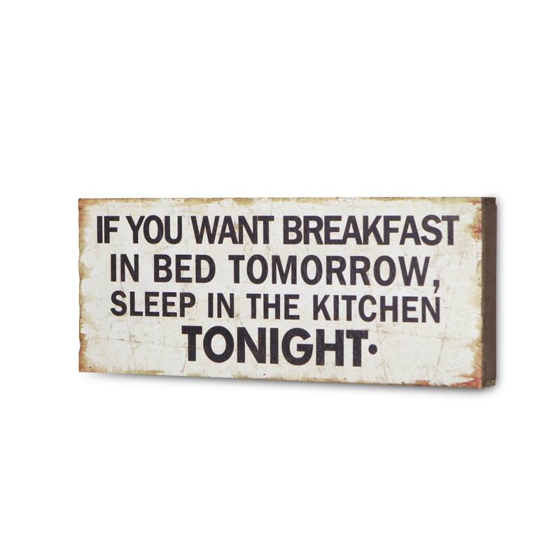 HomeRoots 9" X 24" White and Black If You Want Breakfast Wood Wall Decor