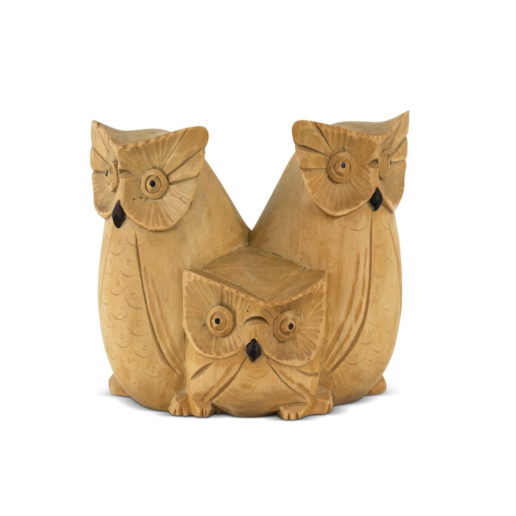Wooden Handmade Owl and Family Figurine Handcrafted Hoot Statue Art Home Decor Sculpture Hand Carved Decorative Accent