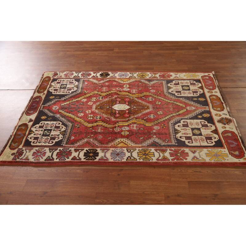 Vegetable Dye Shiraz Persian Antique Rug Hand-knotted Wool Carpet - 3'10"x 5'6"