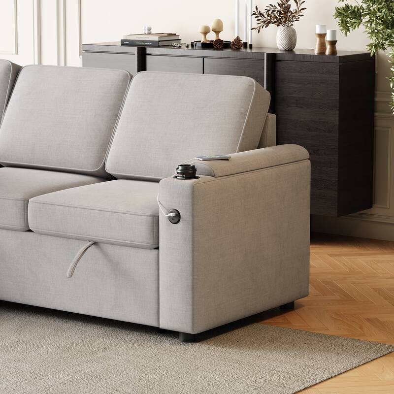 Sleeper Sofa with Storage, Cup Holder and USB Charging Port,Couch with Pull Out Bed, Daybed for Living Room Bedroom