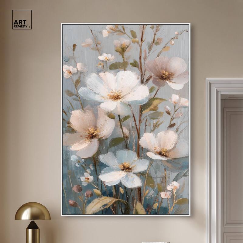 Vintage White Meadow Canvas by Art Remedy