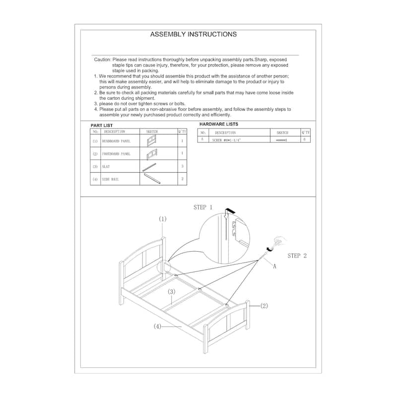 Twin Size Panel Bed with Carved Headboard and Rubberwood Frame
