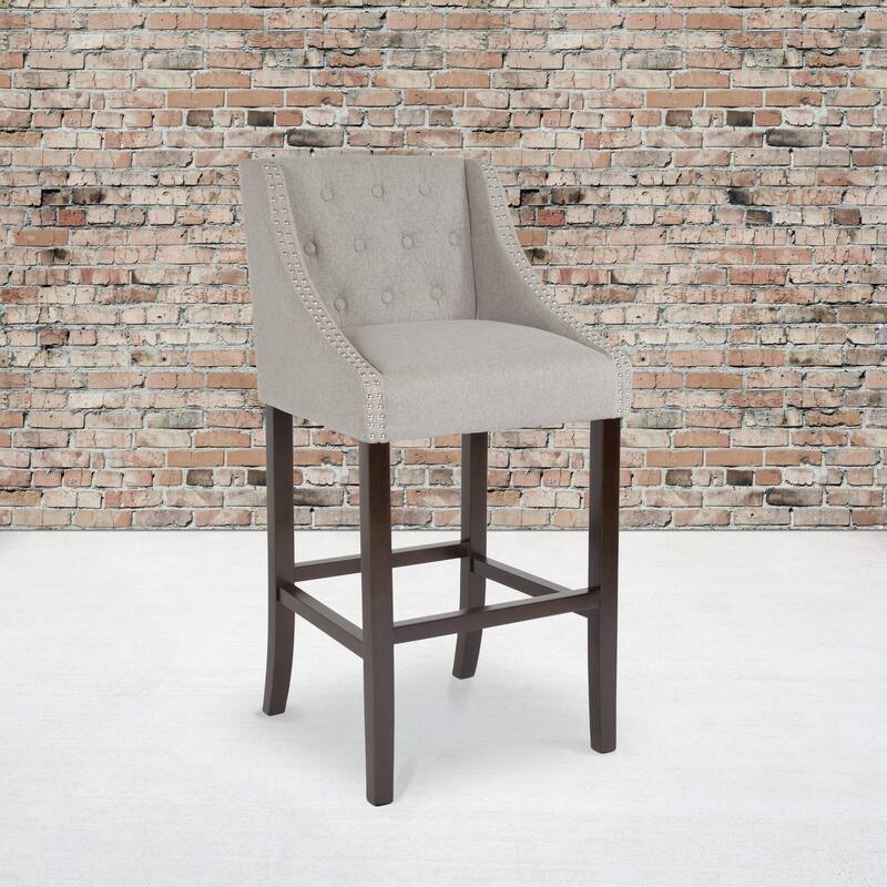 Transitional 30-inch Tufted Nailhead Barstool - 20"W x 22"D x 42"H - 20"W x 22"D x 42"H - Light Grey Fabric