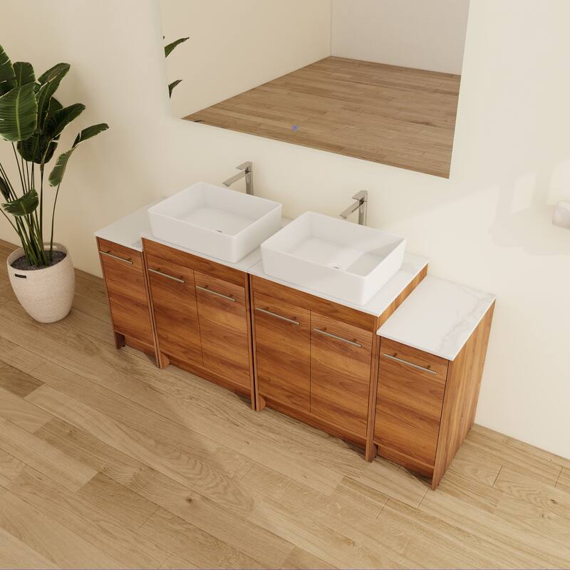 Malwee 72"/96" FreeStanding Bathroom Vanity, Floor Stand Bathroom Vanity with Ceramic Sink,Soft Close Door and Shelf