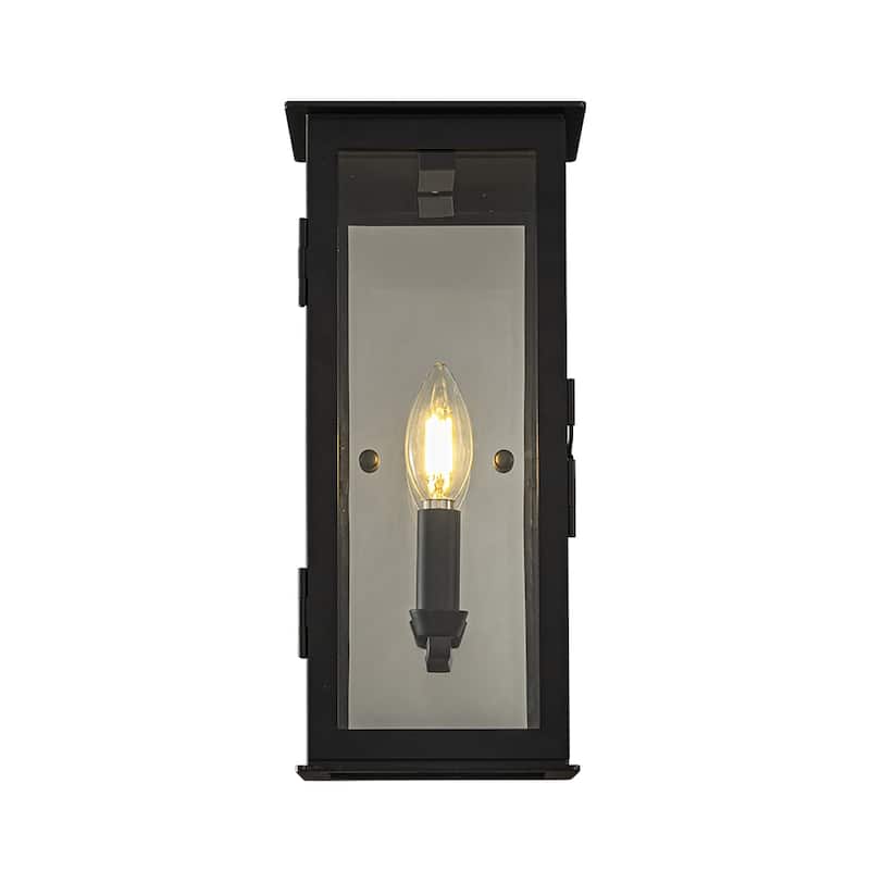 Modern Matte Black Outdoor Wall Light with Dusk-to-Dawn Sensor Simplicity Exterior Wall Sconce with Glass Shade for Porch Garden