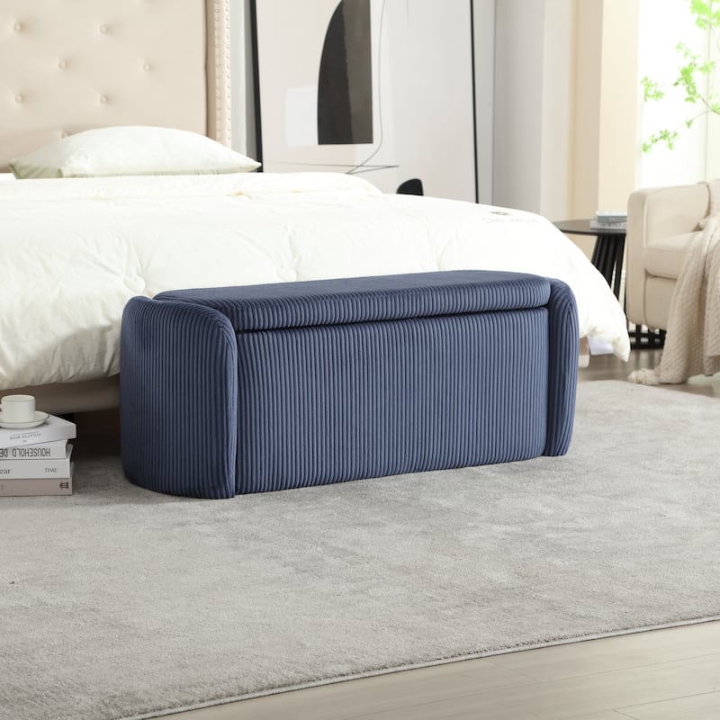 Corduroy Upholstered Storage Ottoman Bench with Safety Hinge for Living Room,Bedroom