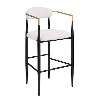 Barstool Chair Set of 2, Sleek Oval Padded Cushion, Beige Polyester