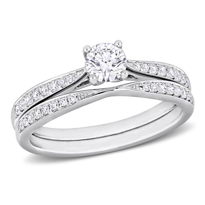 Miadora 3/4ct TDW Diamond Solitaire Bridal Ring Set in 14k White Gold - 6 - 0.64 Carat