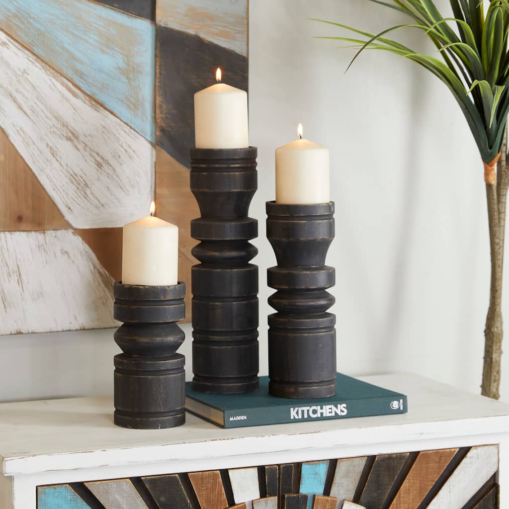 Black or White Wood Decorative Candle Holder (Set of 3)
