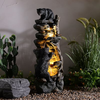 LED Lighted Bear Climbing Outdoor Garden Water Fountain - 37"