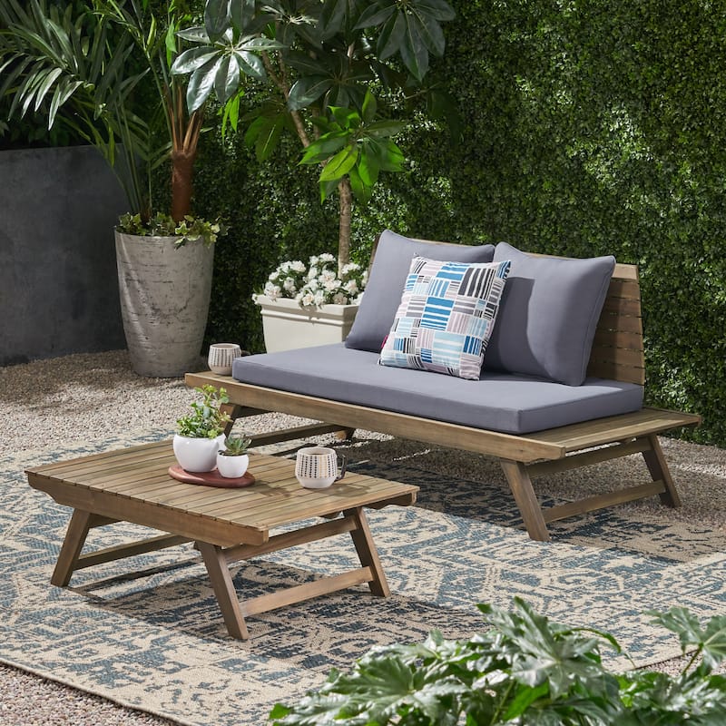 Sedona Acacia Wood 2-piece Outdoor Patio Set by Christopher Knight Home - Gray+ Dark Gray