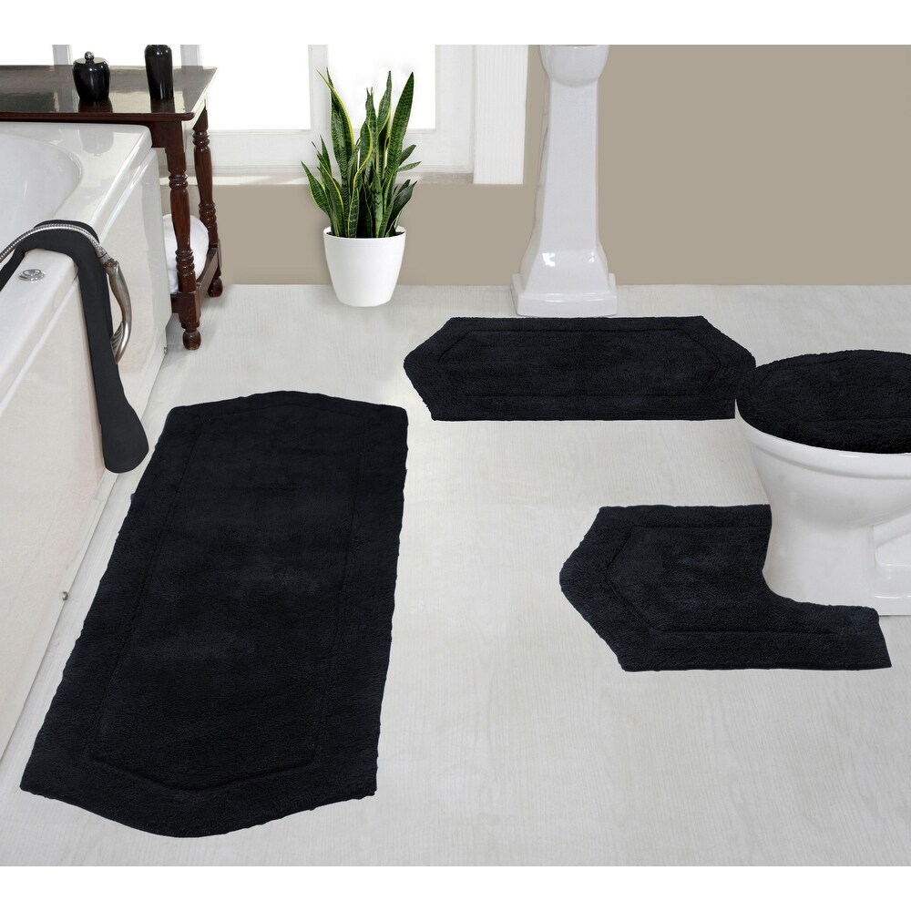 Modern Threads 2-Pack Reversible Contrast Stripe Bath Mat Set - Black