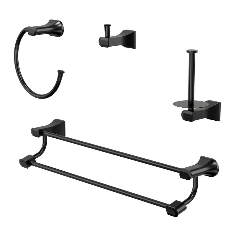 GRANDJOY 4-Piece Stainless Steel Bathroom Hardware Set with Wall Mount Double Towel Bar