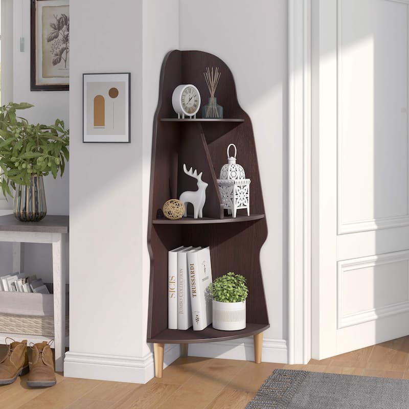 Arissa Modern 3-Tiered Shelves Corner Bookcase with Split Middle Shelf by Furniture of America
