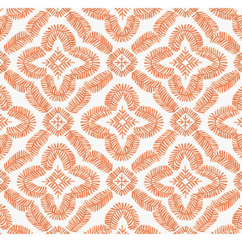Seabrook Designs Talia Botanical Medallion Unpasted Wallpaper - 27 in W x 27 ft. L - Salmon