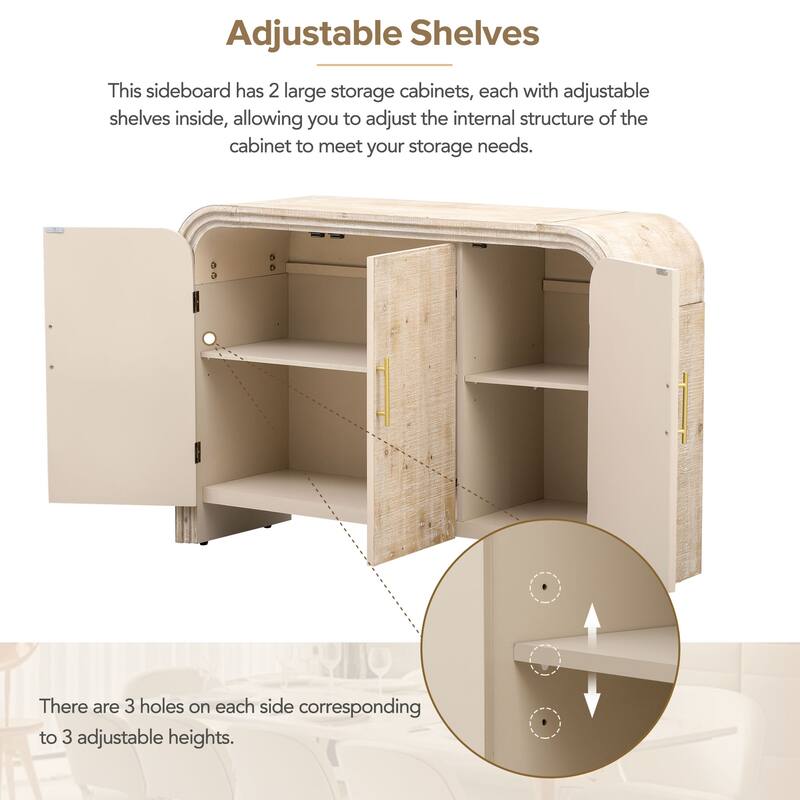 Curved Sideboard Console Table Adjustable Shelves Storage Cabinet
