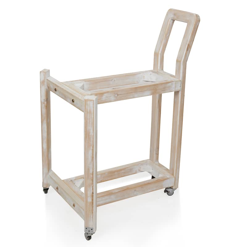 Alpine Corporation MBB172 Wood 2-Tier Rolling Storage Cart for Books, Plants, Decor, Rustic Storage Push Cart with 2 Shelves