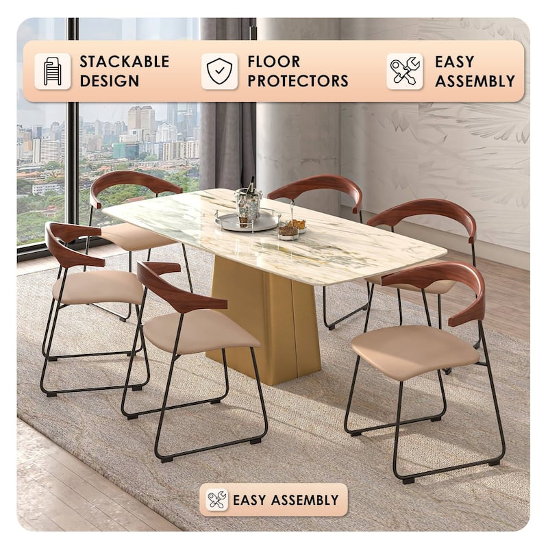 Dining Chair in Leather with Beech Back and Iron Legs Set of 2