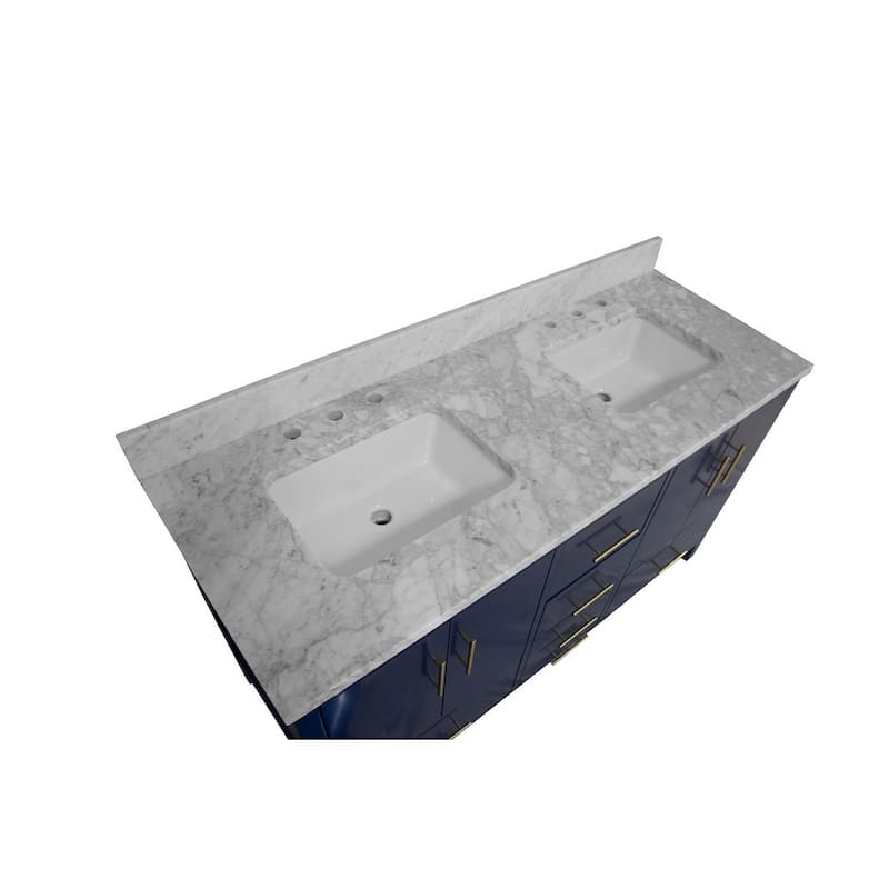 KitchenBathCollection California 60" Double Bathroom Vanity with Carrara Marble Top