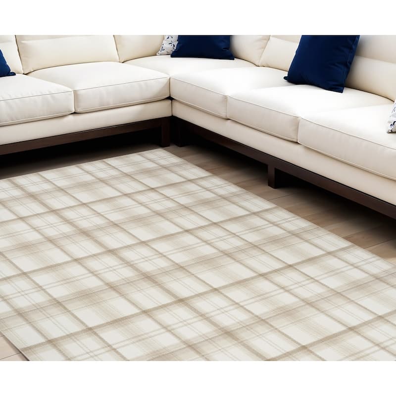 HomeRootsPlaid Country Rectangle Area Rug - 144' X '108' X '0.5 - 144' X '108' X '0.5 - Ivory