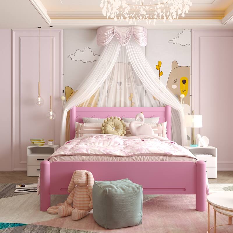 GDFStudio - Elara Wood Platform Bed Frame with Headboard and Wooden Slat Support